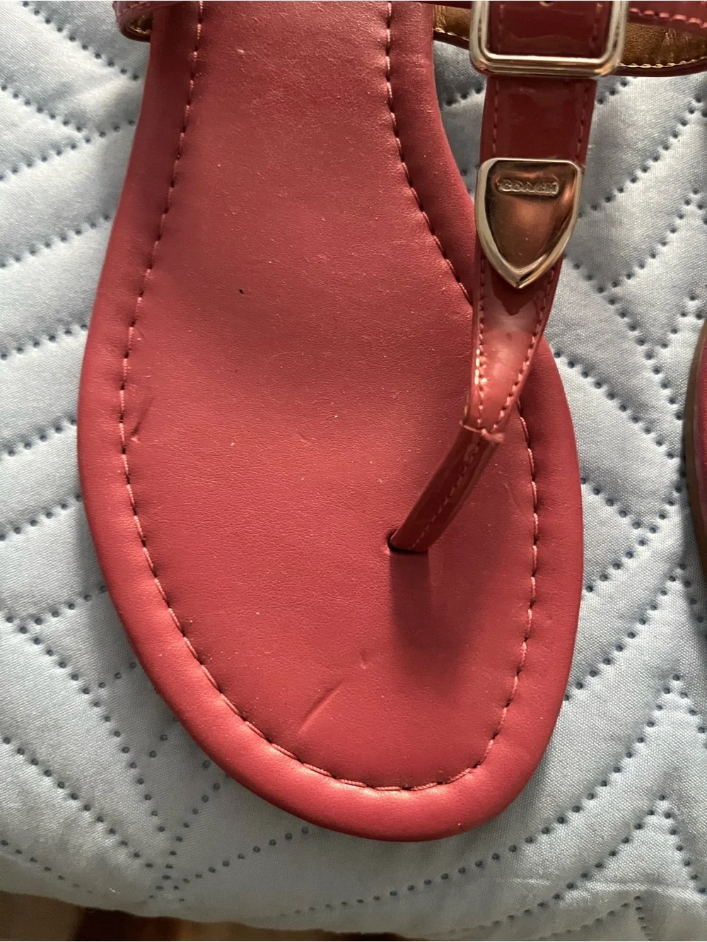 COACH Coral Pink Leather T-Strap Sandals with Gold Hardware